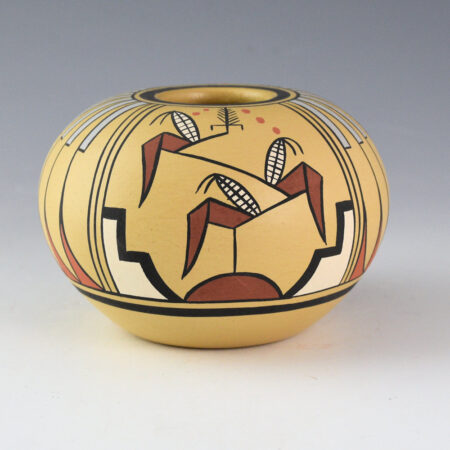 Talachy, Joe & Thelma - Pojoaque Polychrome Bowl with Corn and Feathers (1980s)