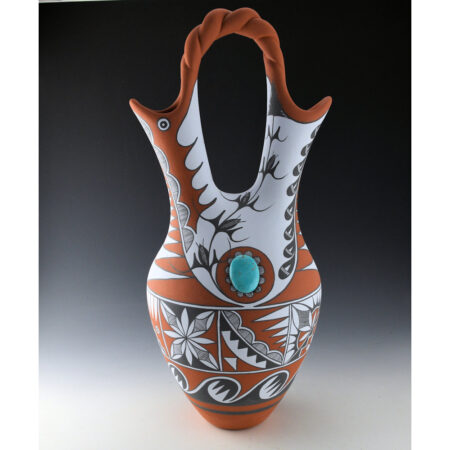 Alternative view of Small, Mary - 18" Tall Polychrome Wedding Vase with Turquoise (1980s)