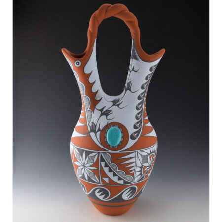 Small, Mary - 18" Tall Polychrome Wedding Vase with Turquoise (1980s)