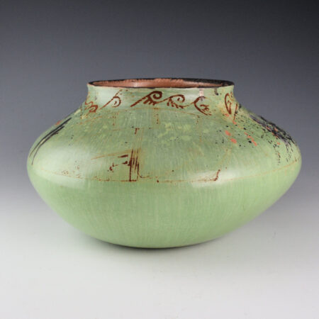 Alternative view of Begaye, Nathan - 9" Wide Green "Modern Petroglyph" Jar (1999)