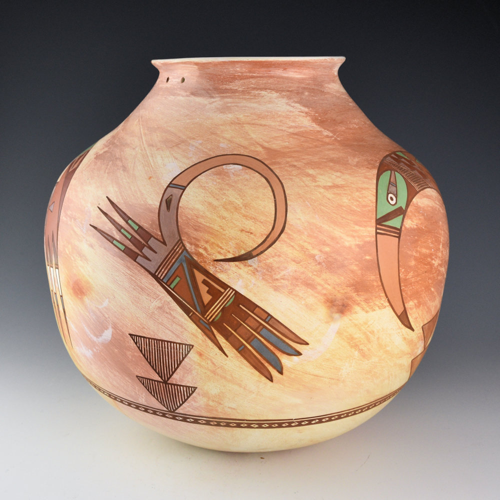 Begaye, Nathan - Polychrome Storage Jar with Sun Katsina and 3 Hopi Birds (1991) - Image 3