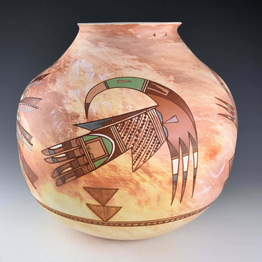 Begaye, Nathan - Polychrome Storage Jar with Sun Katsina and 3 Hopi Birds (1991) - Image 2