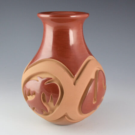 Youngblood, Nathan - 8" Tall Tri-Color Water Jar with Cloud and Bird Medallions (1990s)