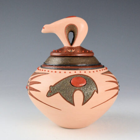 Sanchez, Russell  - Polychrome Bowl with Bear, Bear Lid, and 90 Inset Stones