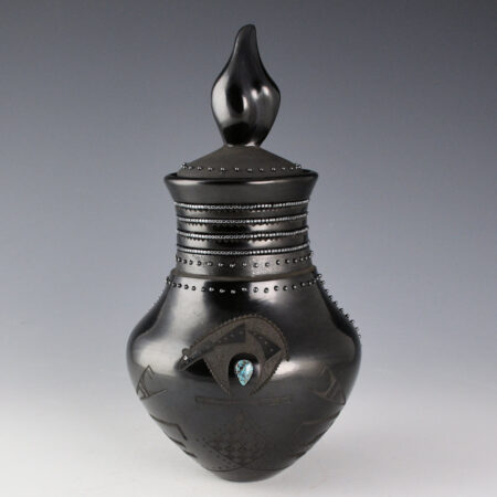 Alternative view of Sanchez, Russell  - Water Jar with Cougar, Bear, Flame Lid and 135 Inset Stones