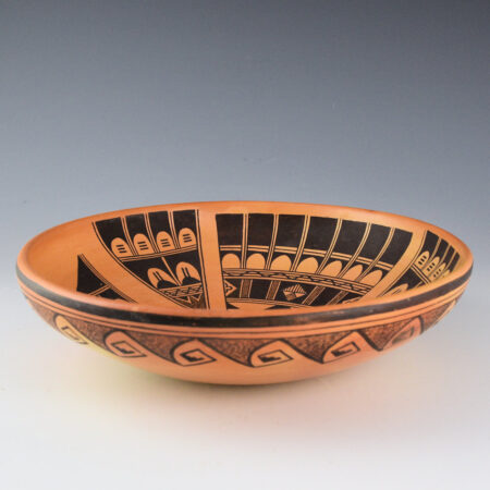 Alternative view of Sakeva, Alfonso - 9" Open Bowl with Shalako Katsina (1970s)