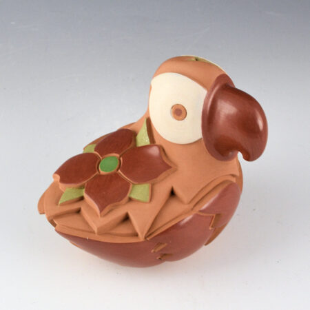 Borts-Medlock, Autumn - Polychrome Clay Parrot with Carved Flowers
