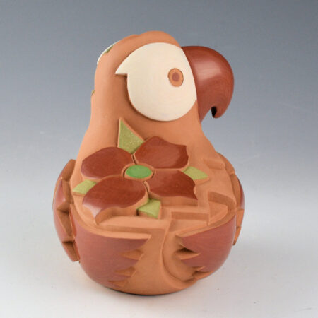 Alternative view of Borts-Medlock, Autumn - Polychrome Clay Parrot with Carved Flowers
