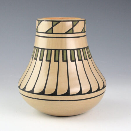 Alternative view of Blue Corn - Polychrome Water Jar with 25 Feathers (1970s)