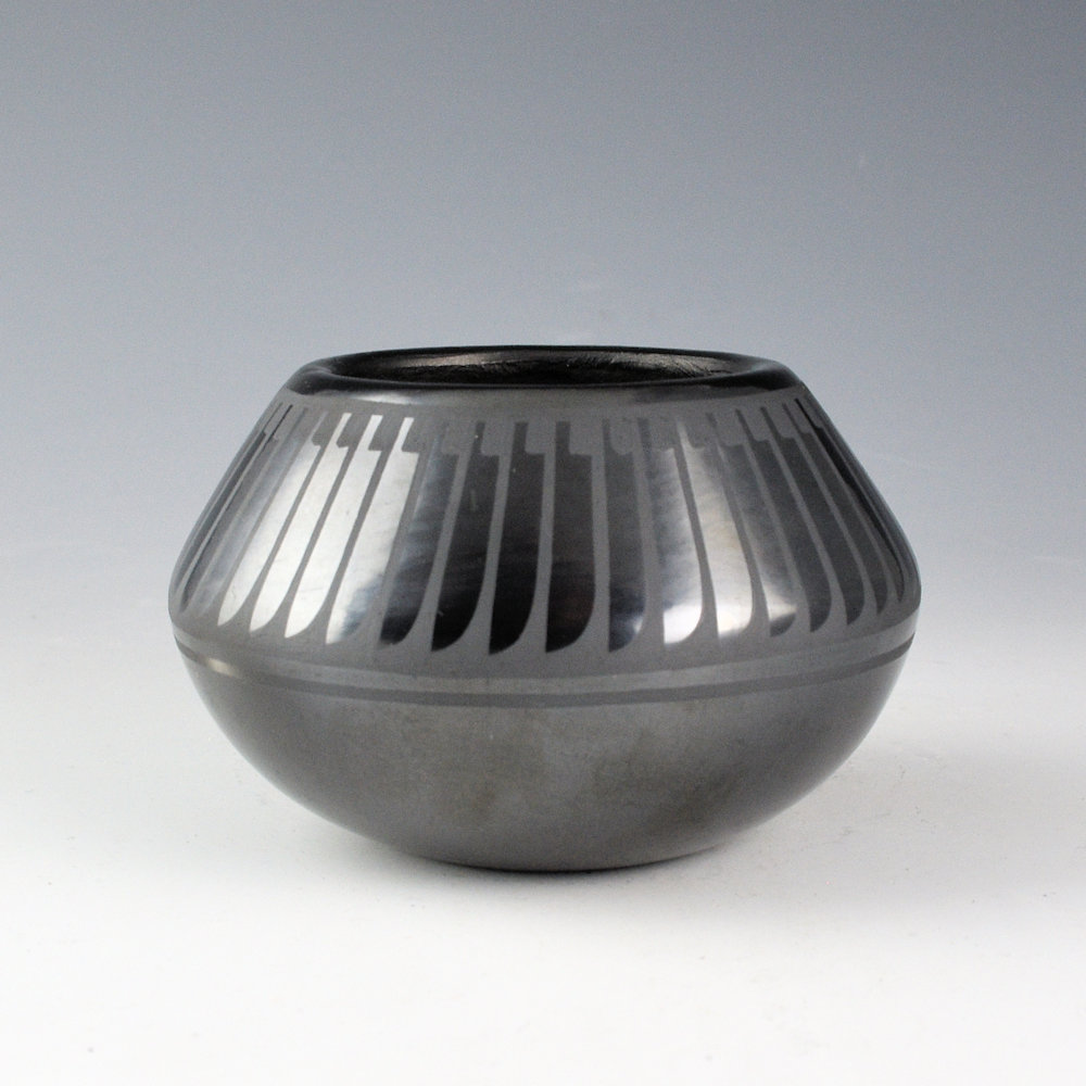 Blue Corn - Black Jar with 47 Feathers (1970s)