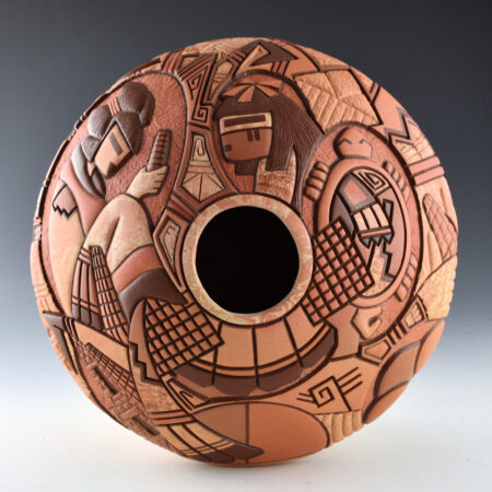 Polacca, Delmar - 9" Wide Jar with Hano Katsinas and Turtle