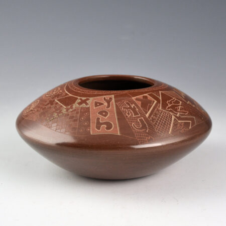 Folwell, Jody - Brown Bowl with Flower and Geometric Designs (1980s)