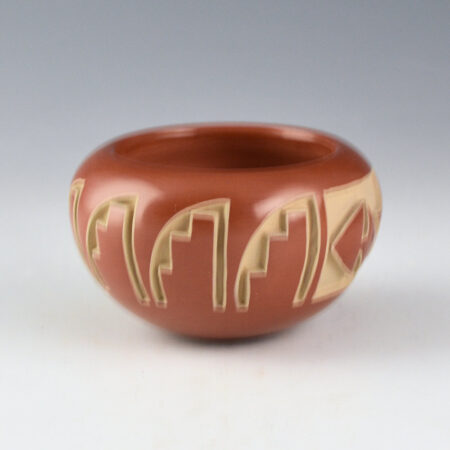Alternative view of Suazo, Marie - Red Bowl with Carved Avanyu and Lightning Designs