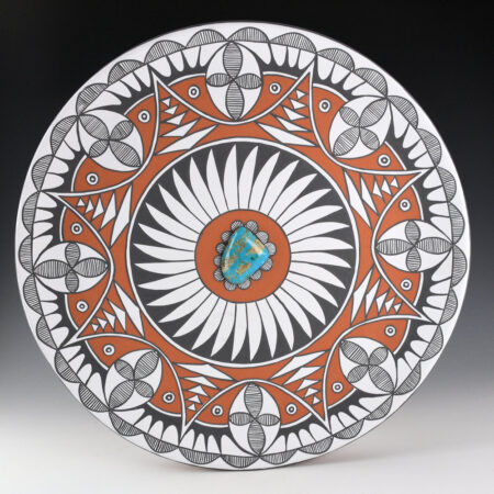 Small, Mary - 14" Plate with Feather Design and Turquoise (1980s)