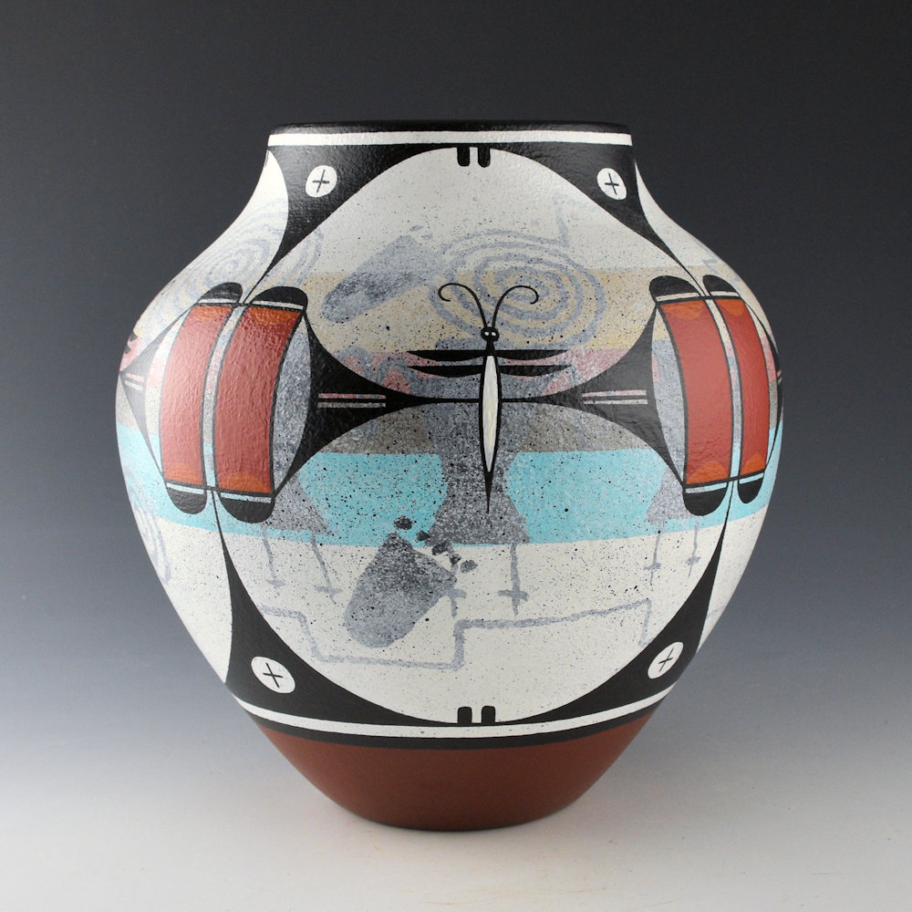 Aragon, Ralph -8.5" Tall Jar with Dragonflies and Petroglyph Designs (2005) - Image 3