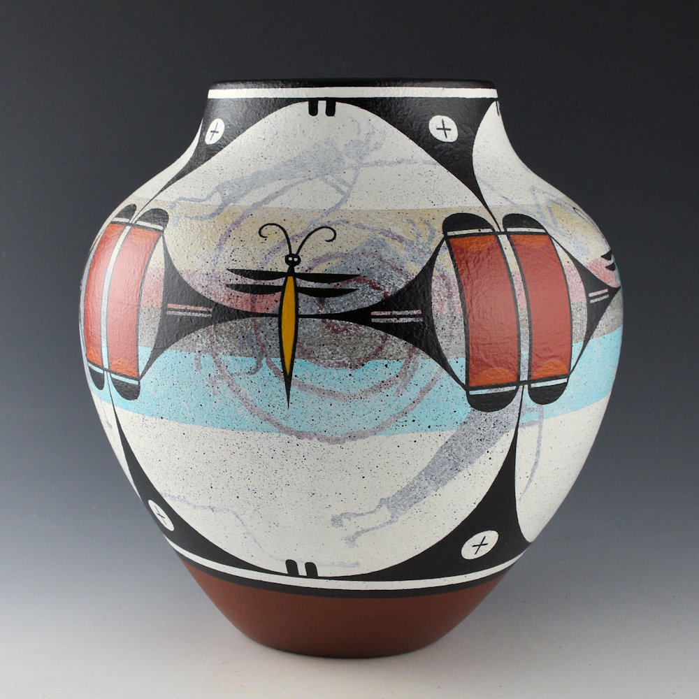 Aragon, Ralph -8.5" Tall Jar with Dragonflies and Petroglyph Designs (2005) - Image 2