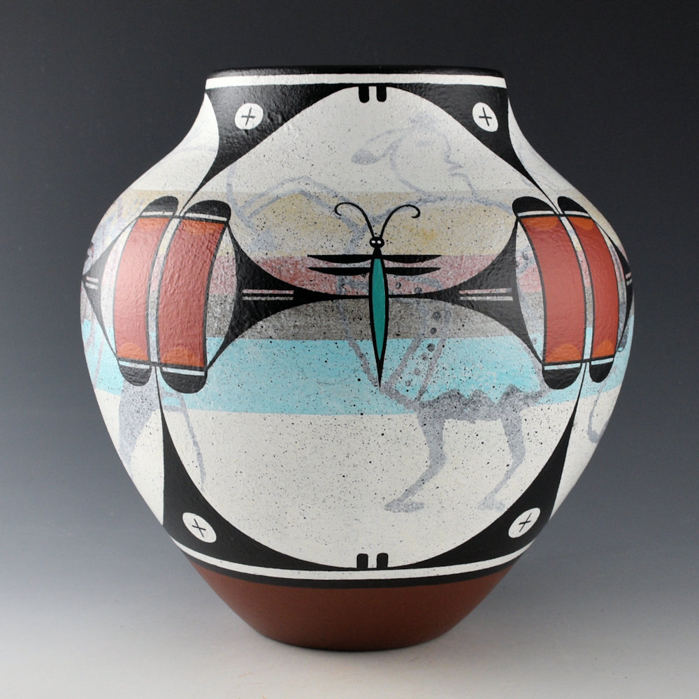 Aragon, Ralph -8.5" Tall Jar with Dragonflies and Petroglyph Designs (2005)