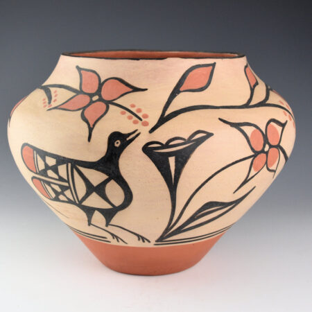 Tenorio, Robert  - 11" Wide Jar with Bird and Flowers (1990s)
