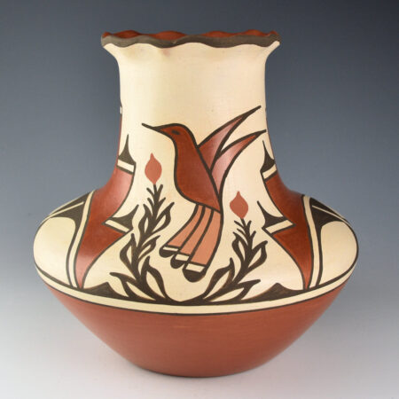 Panana, Ruby  - Tall Water Jar with Hummingbirds and Fluted Rim