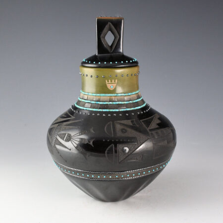 Sanchez, Russell  - Black-and-Green Jar with Old-Style Clouds, Bear Paws, Lid and 205 Stones