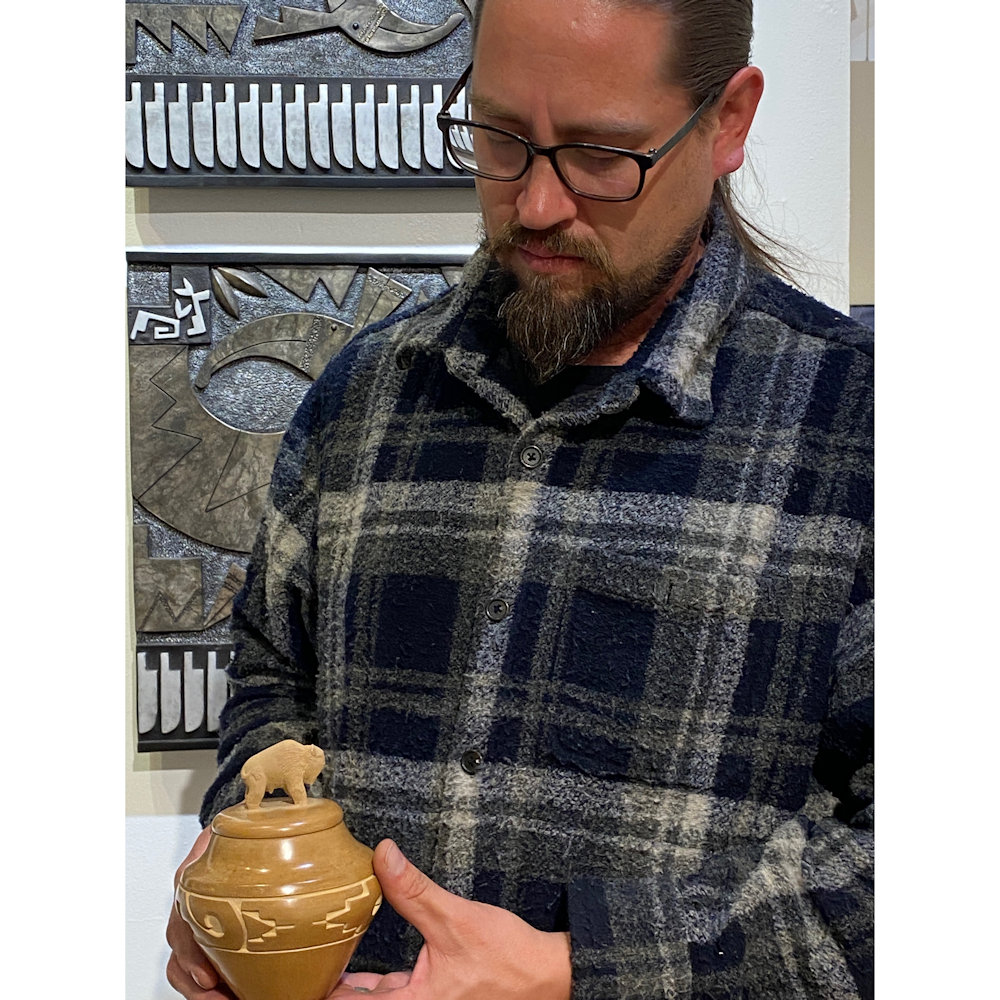 Roller, Ryan - Tan Carved Jar with Buffalo Lid - Image 6