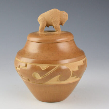 Alternative view of Roller, Ryan - Tan Carved Jar with Buffalo Lid
