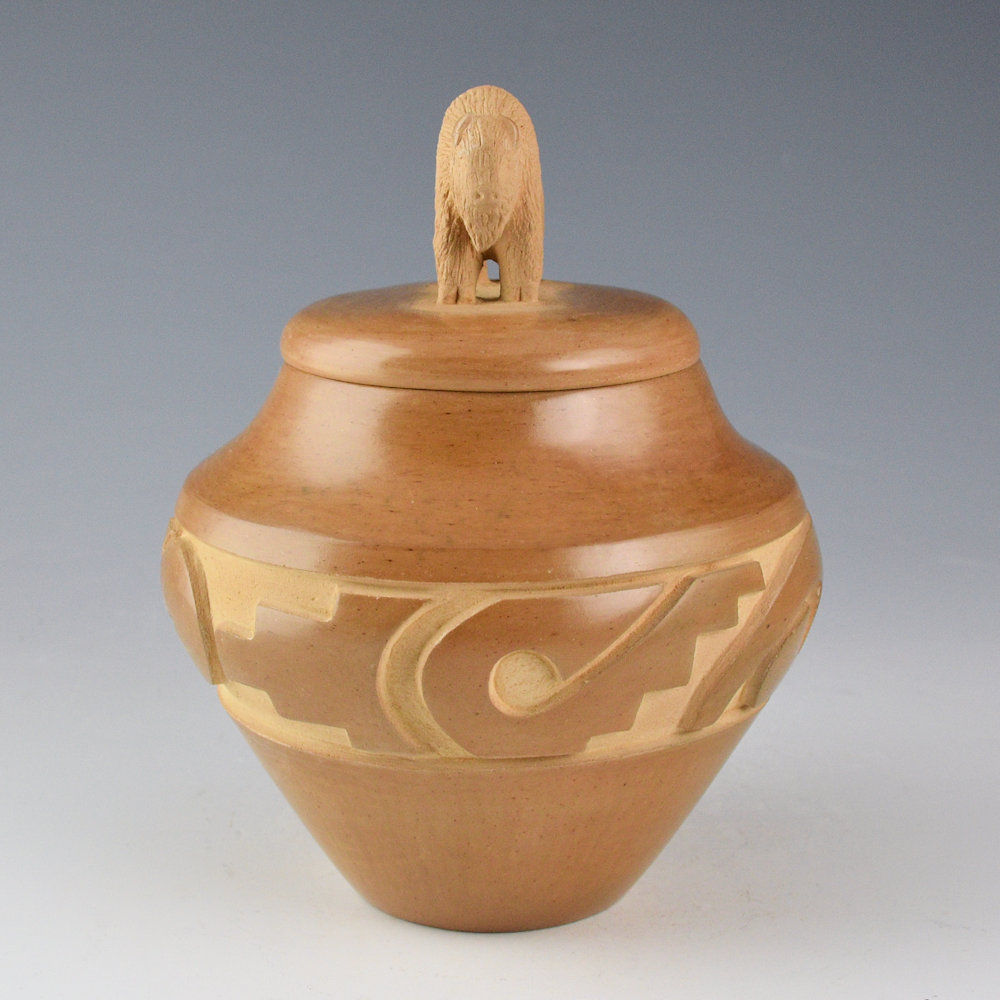 Roller, Ryan - Tan Carved Jar with Buffalo Lid - Image 4