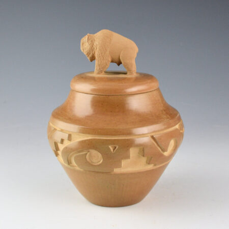 Roller, Ryan - Tan Carved Jar with Buffalo Lid