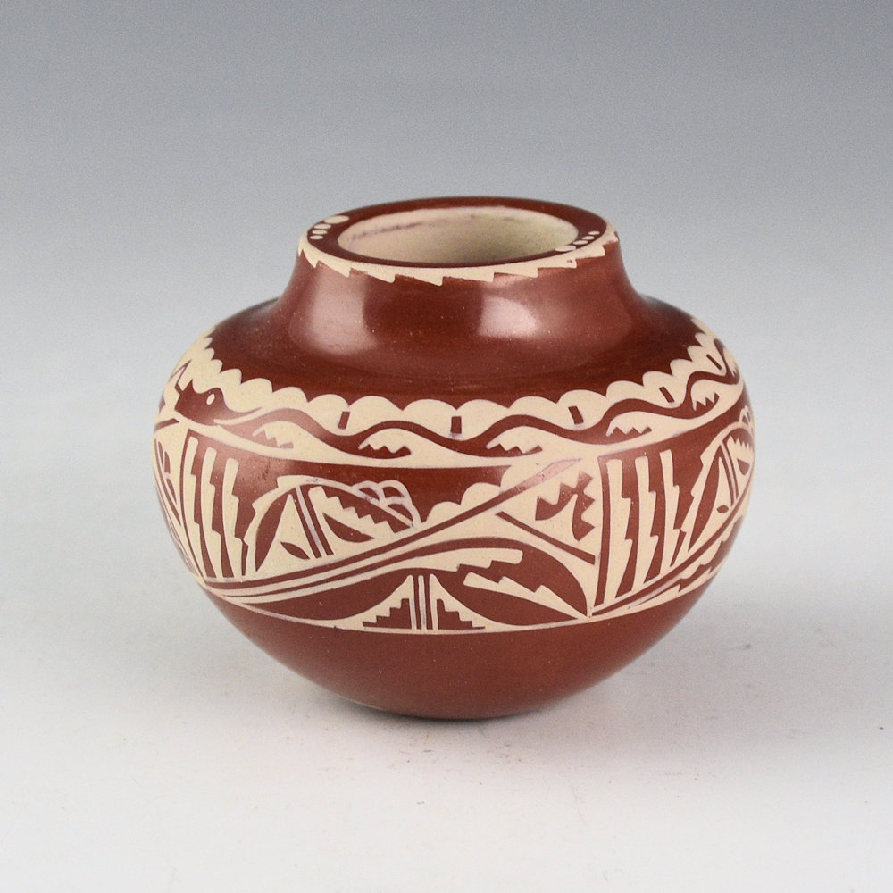 Curran, Ursula - Small Jar with Avanyu and Clouds - Image 2