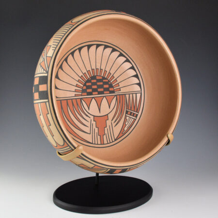 Alternative view of Blue Corn - 12" Wide Polychrome Bowl with Feather and Geometric Designs (1970s)