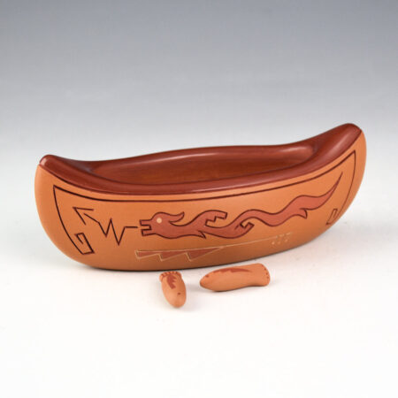 Alternative view of Curran, Dolores - Clay Polychrome Canoe with Fish (3 Pieces)