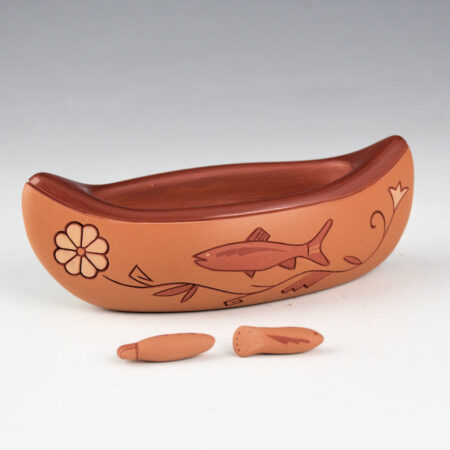 Curran, Dolores - Clay Polychrome Canoe with Fish (3 Pieces)