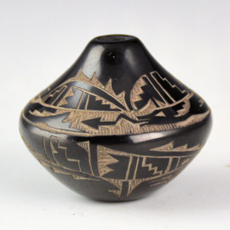 Naranjo, Geri  - Small Black Jar with Avanyu and Lightning Designs