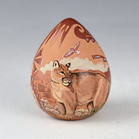 Tafoya, Jennifer - Red Seedpot with Two Deer and Cougar