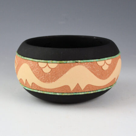 Alternative view of Gonzales, John - Bowl with Avanyu and Turquoise (1999)