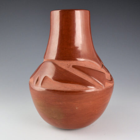 Alternative view of Gonzales, Juanita & Wo-Peen - 8" Tall Long Neck Jar with Carved Avanyu (1930s)