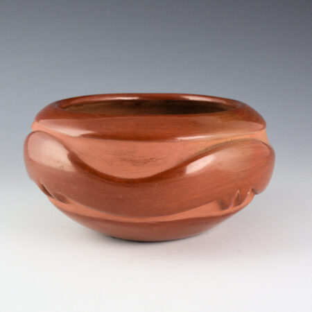 Alternative view of Gonzales, Juanita & Wo-Peen - 7" Wide Red Bowl with Carved Avanyu (1930s)