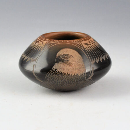 Naranjo, Kevin - "Eagle, Feathers, and Avanyu" Black and Sienna Jar