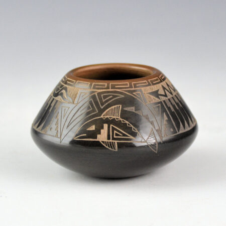 Naranjo, Kevin - "Fish and Feathers" Black and Sienna Jar