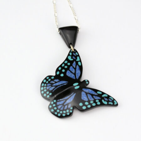 Pourier, Kevin - Large Buffalo Horn Monarch Butterfly Lapis and Turquoise Pendant