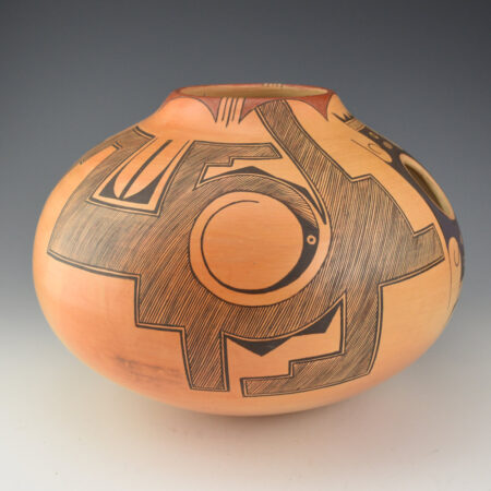 Namingha, Les - 10" Wide Jar with Swirling Zuni Rain Birds (1990s)