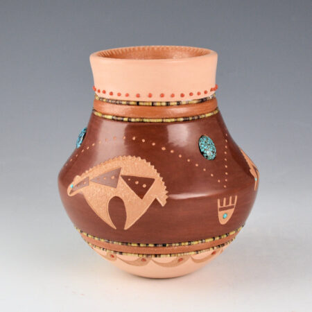 Sanchez, Russell  - Polychrome Jar with Three Heartline Bears and 70 Inset Stones
