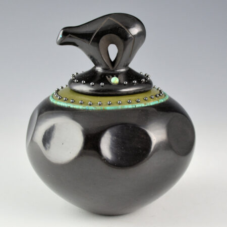 Alternative view of Sanchez, Russell  - Black-and-Green Gourd Bowl with Bear Lid