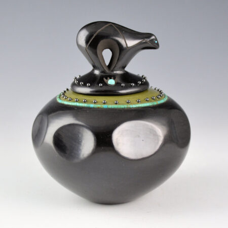 Sanchez, Russell  - Black-and-Green Gourd Bowl with Bear Lid