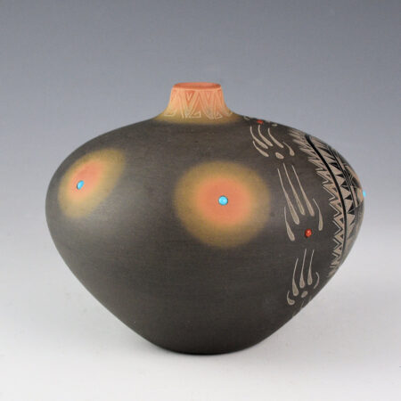 Alternative view of Suazo, Ron - Black and Sienna Jar with Star Medallion, Bear Tracks and Stones