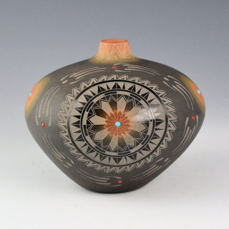 Suazo, Ron - Black and Sienna Jar with Star Medallion, Bear Tracks and Stones
