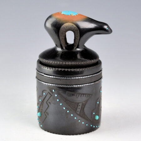 Sanchez, Russell  - Black-and-Sienna Round Box with Bear Lid, 63 Stones