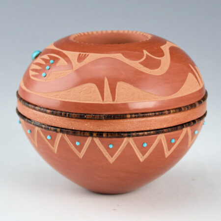 Alternative view of Sanchez, Russell  - Red Bowl with Avanyu and 24 Turquoise