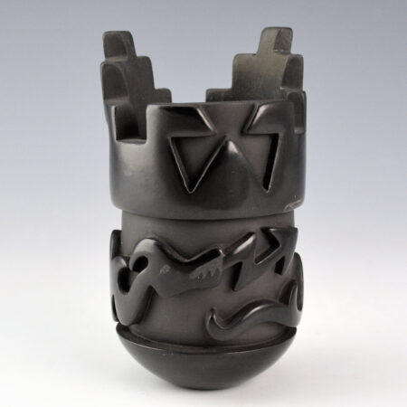 Tafoya, Shirley - Tall Jar with Kiva Carved Rim and Carved Avanyu (2001)