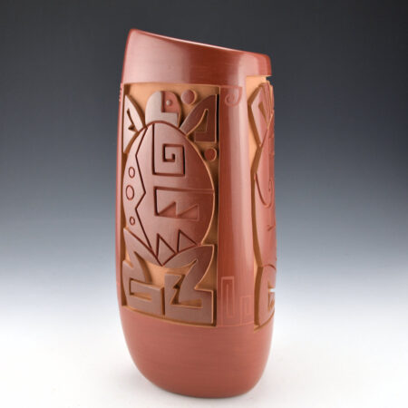 Garcia, Tammy - 10" Tall Three Sided Jar with Carved Frogs (1999), Tammy Garcia Book p. 120